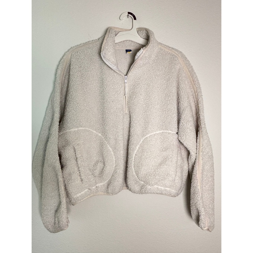 Old Navy Womens XL Sherpa Fleece Quarter Zip Pullover Sweatshirt Cream Off White